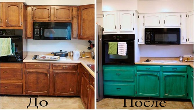 До и после покраски кухни
