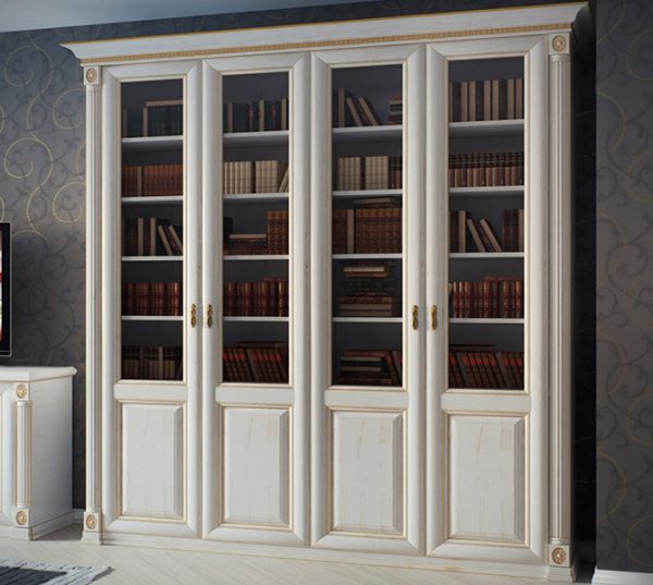 Книжный шкаф со стеклянными дверцами белый узкий