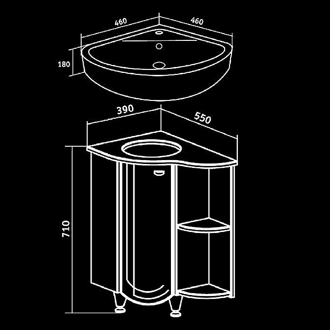 Схема компактной напольной тумбы под раковину