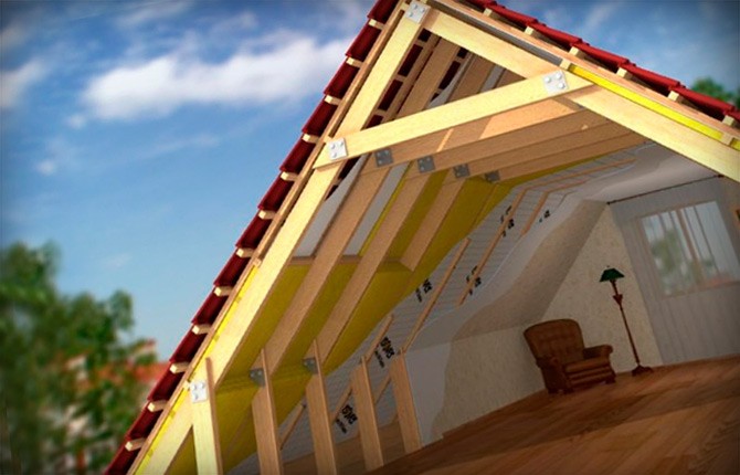 Схема конструкции мансарды с двускатной крышей