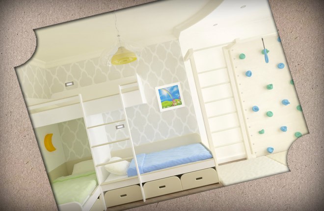 Оформление детской спальни для троих детей разного пола